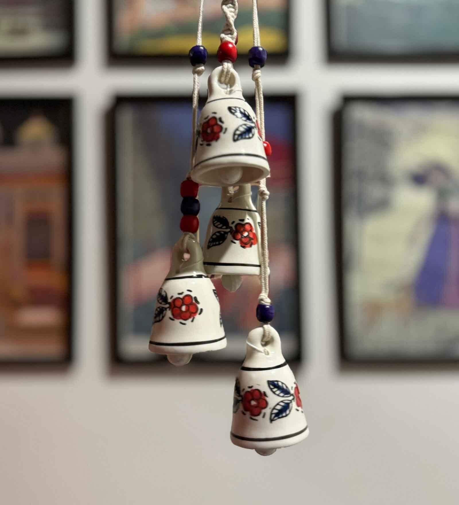 Red Macrame Symphony Mini Ceramic Bells (Set of 4)